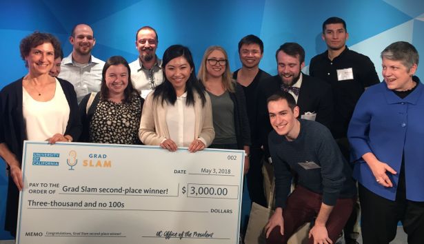 Yiqi Cao, second from right, earns second place in the UC Grad Slam Finals.