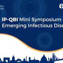  IP-QBI Mini Symposium on Infectious Disease on background with Eiffel Tower and Golden Gate Bridge