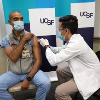 UCSF staff getting vaccinated by Hom