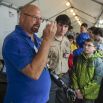 Matheny demonstrates use of a prosthetic arm
