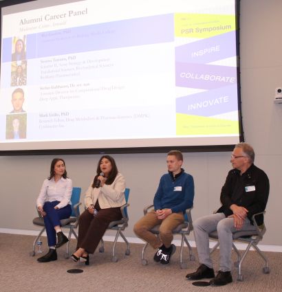 Alumni panel (L to R) Gordon, Tamura, Gahbauer, Grillo