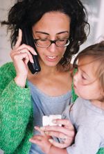 mother with child on the phone