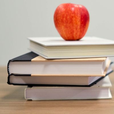 apple placed on books