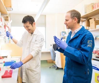 Ahituv, right, works in his lab with postdoc Fumitaka Inoue