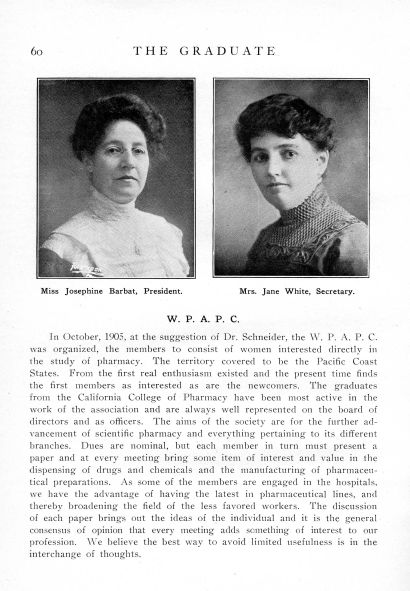page shows Miss Josephine Barbat, president next to Mrs. Jane White, secretary.