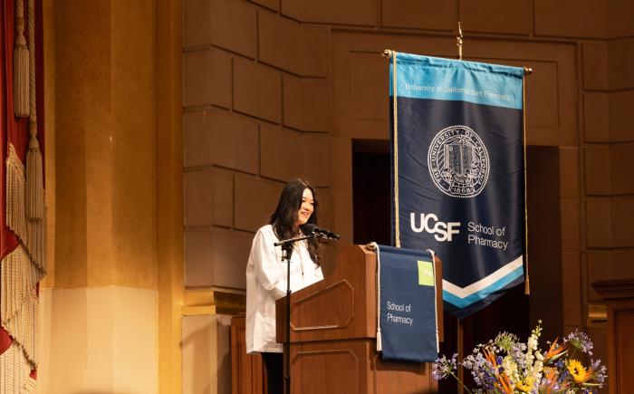 Arielle Chang at White Coat Ceremony 2026 podium